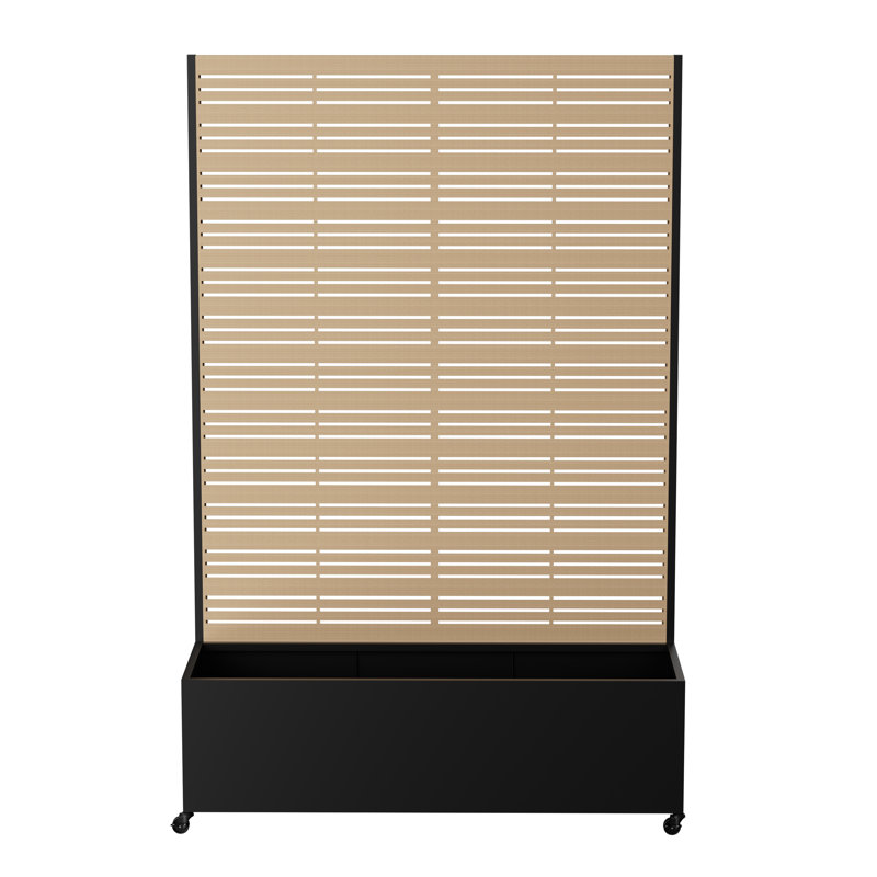 Outdoor Patio Garden Metal Planter Box With Trellis, wheels, 47''W x 73''H x 16''D, Black/Wood