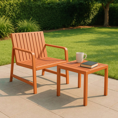 Été - Ensemble de meubles d'intérieur / extérieur 2 pièces 1 chaises et 1 table basse en PP imperméable - Ensemble de conversation pour patio facile à assembler (brun abricot)