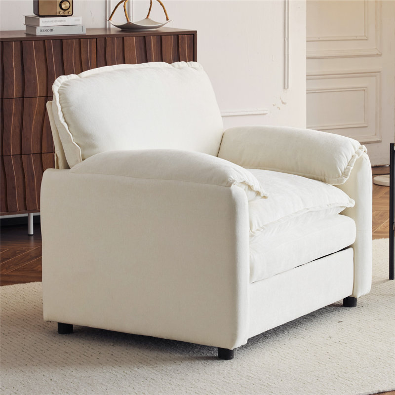 Méridienne surdimensionnée en chenille moelleuse pour un confort et une détente ultimes, Blanc