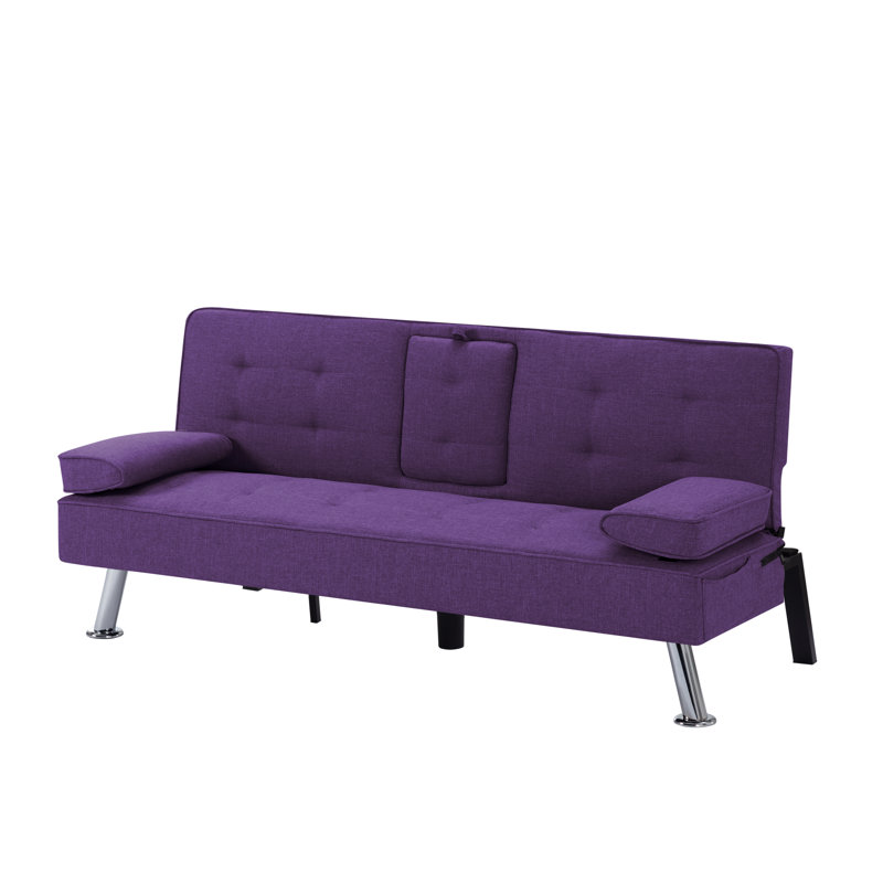 Ebern Designs 65.3” Futon Sleeper Sofa Bed,Removable Arm Pad, Purple