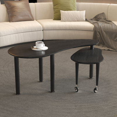 Table basse rotative avec pieds en bois d'hévéa massif, table basse rotative à 360 degrés avec plateau en placage de grain de bois