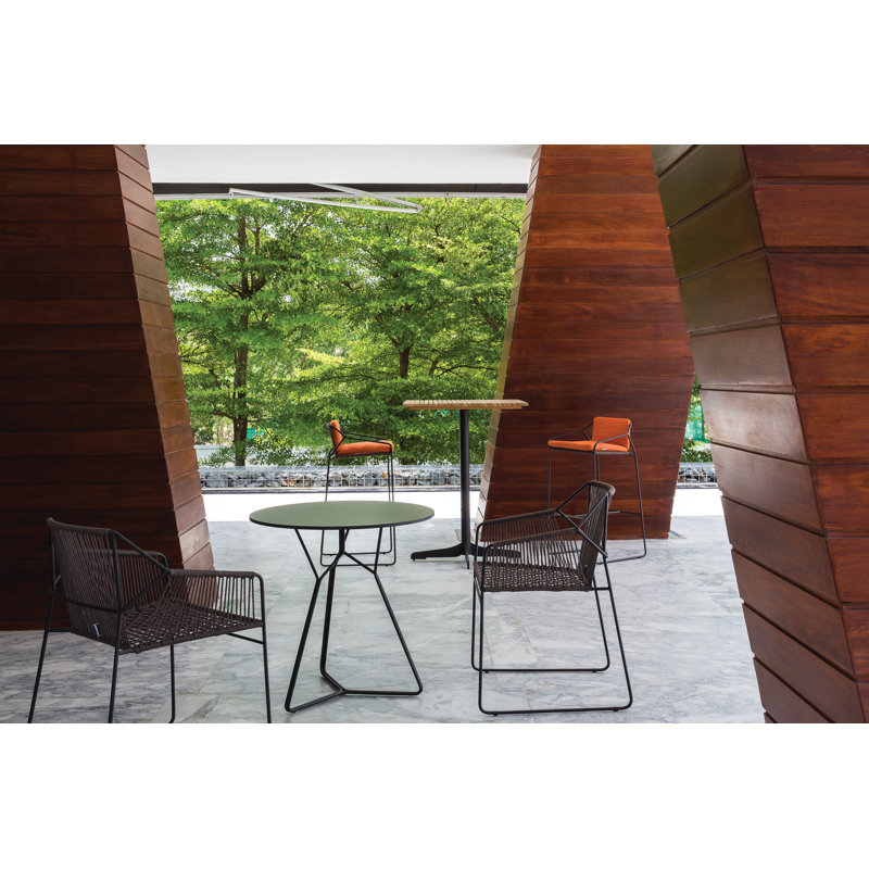 Tabouret de bar avec coussin Sandur, Tissage uni Sunbrella® palette Cayenne, Corde taupe / structure anthracite