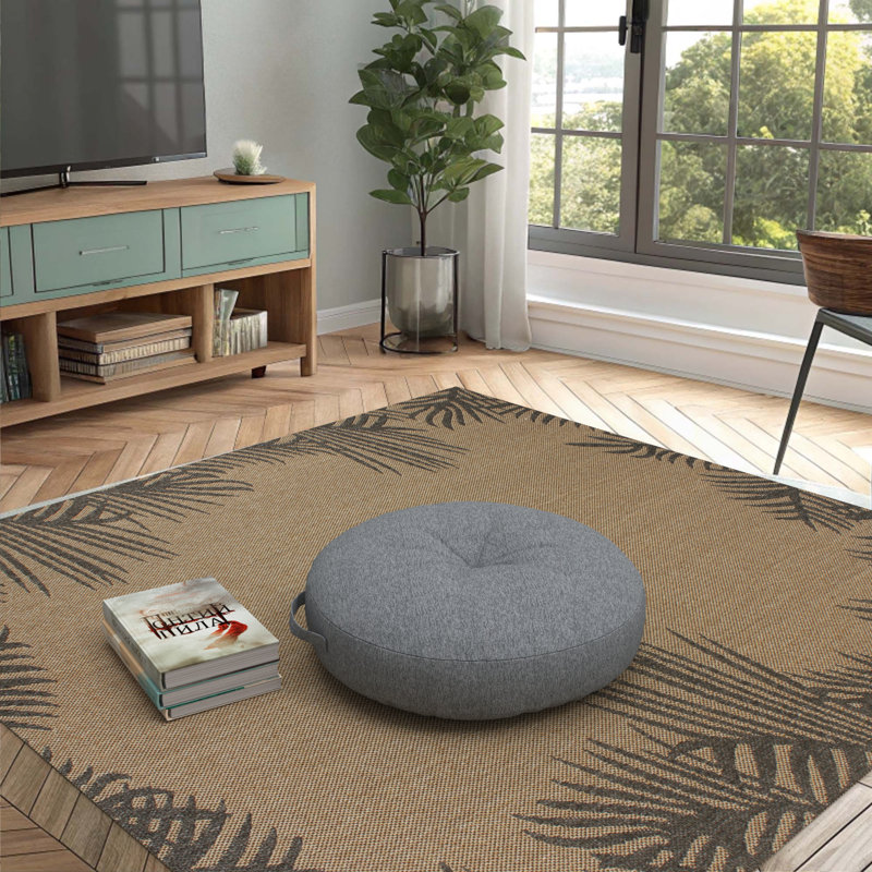 Coussin intérieur / extérieur, housse de coussin ronde de 22 pouces avec insert, Beige, Rond 22 po