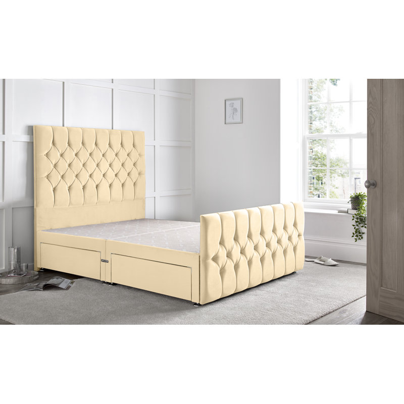 Fleisher Divan Bed with 54" Floorstanding Headboard, Cream, 2 Right Drawers, Small Double (4')