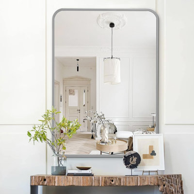Miroir rectangulaire 22 po x 30 po en aluminium argenté pour salle de bain - verre trempé, cadre rouillé, manuel d'installation, film incassable en métal