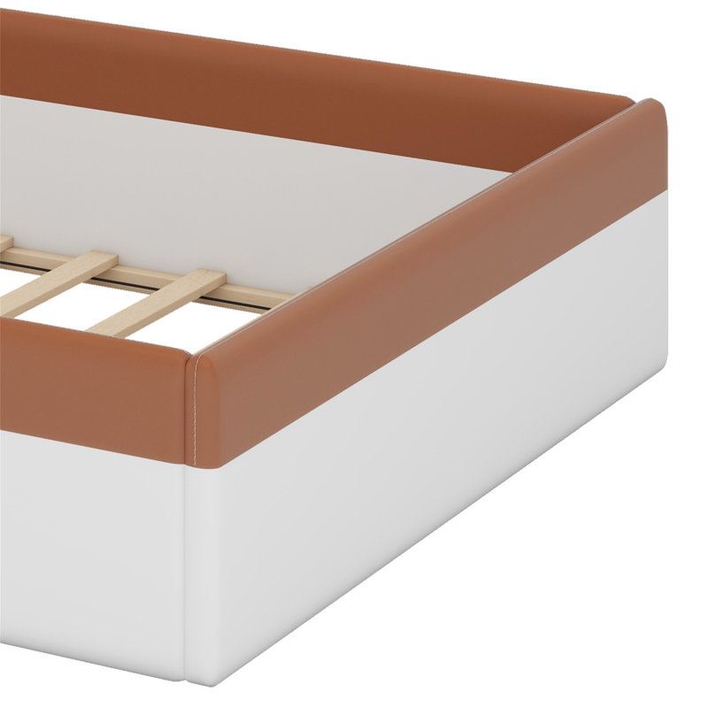 Upholstered Daybed With Fence And Stairs, Full, Brown/White