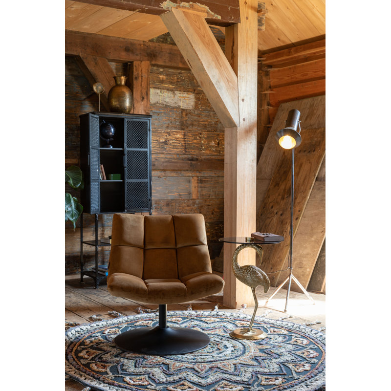 Gold Cast Aluminum Crane Base End Table with Glass Top