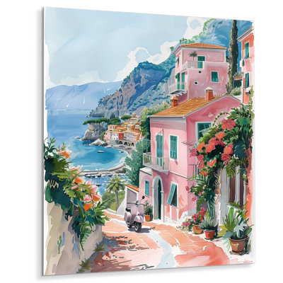 Impression d'art mural «Pink Coastal Village Italy III - Italy»