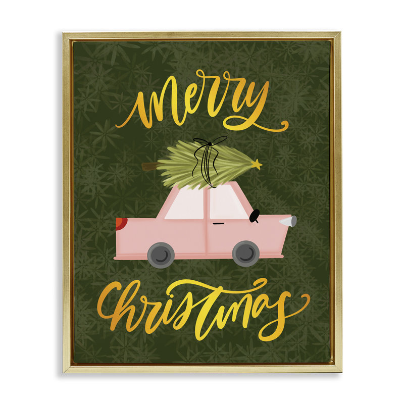 Voiture avec arbre de Noël, art mural encadré sur toile flottante, design par Isabela Schielke, H 31 po x l 25 po
