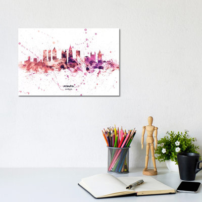 Atlanta Georgia Skyline Splash Pink by Michael Tompsett - Wrapped Canvas Print