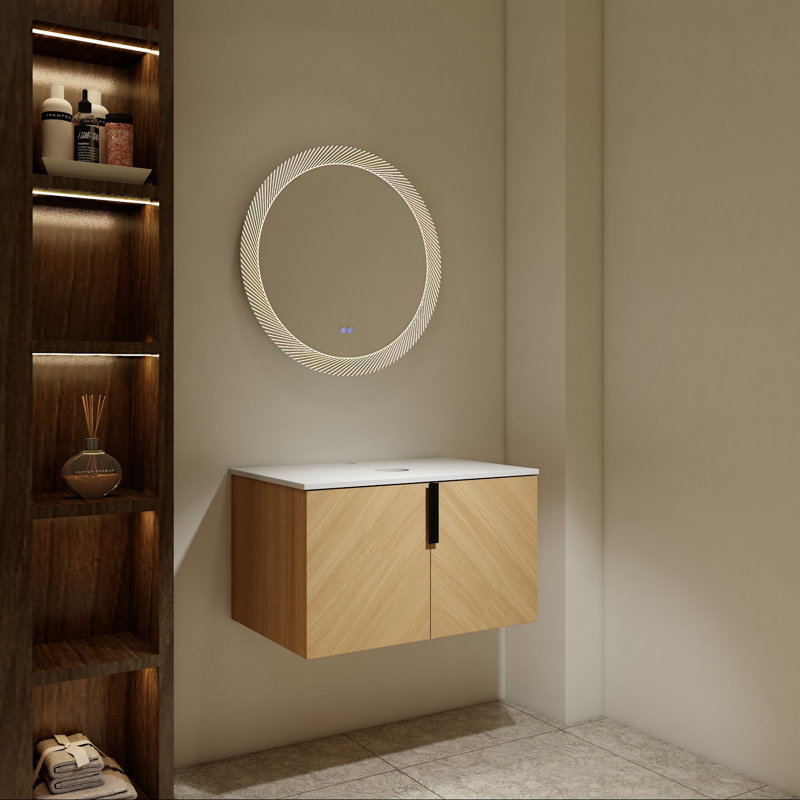 Base de meuble-lavabo mural avec dalle de pierre et portes à fermeture en douceur, 30"