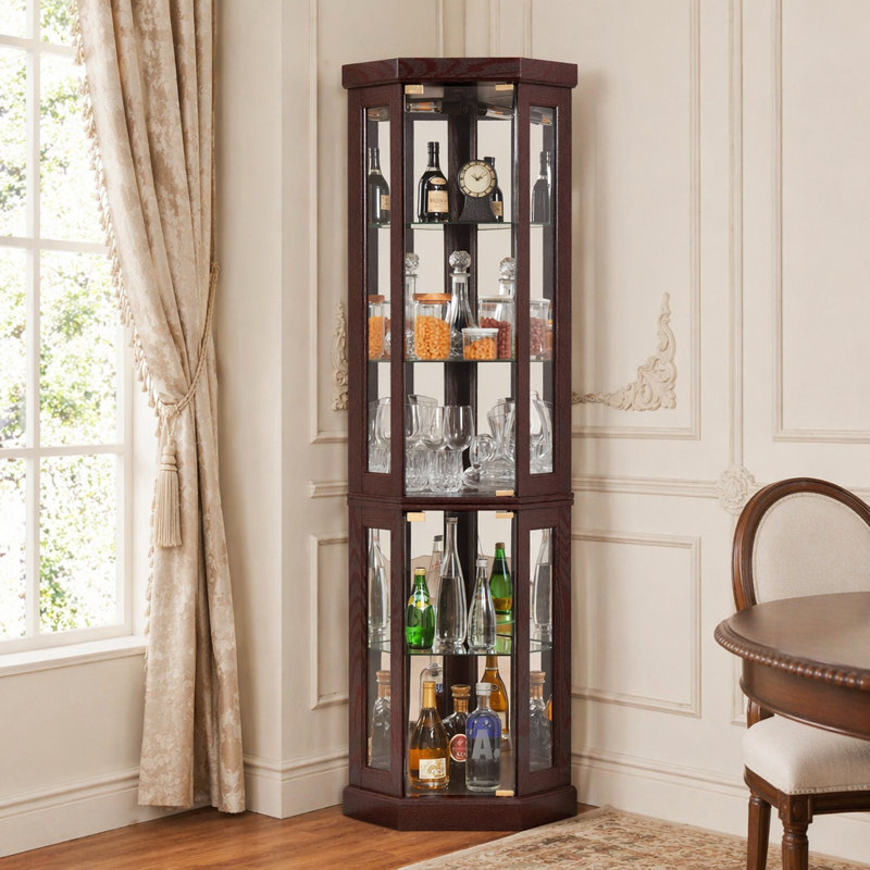 Vitrine de coin lumineuse avec tablettes réglables