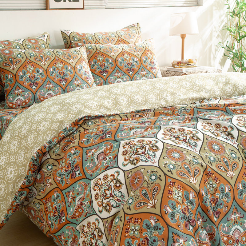 Ensemble de housse de couette Bohemian Floral Medallion - Literie réversible à motifs avec mélange de coton doux