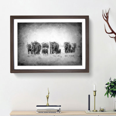Herd of Elephants Roaming in Abstract - Picture Frame Painting Print