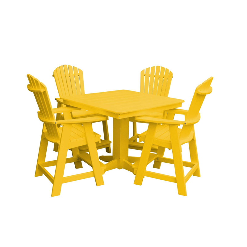 Ensemble de salle à manger 5 pièces à hauteur de comptoir en poly composite Thompson avec table carrée, jaune citron
