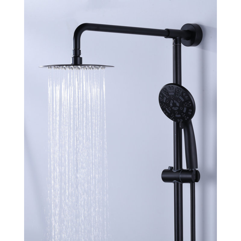 Ensemble de douche à barre ronde multi-fonctions 1,8 GPM à 7 jets avec pomme de douche fixe et douche à main, Noir mat