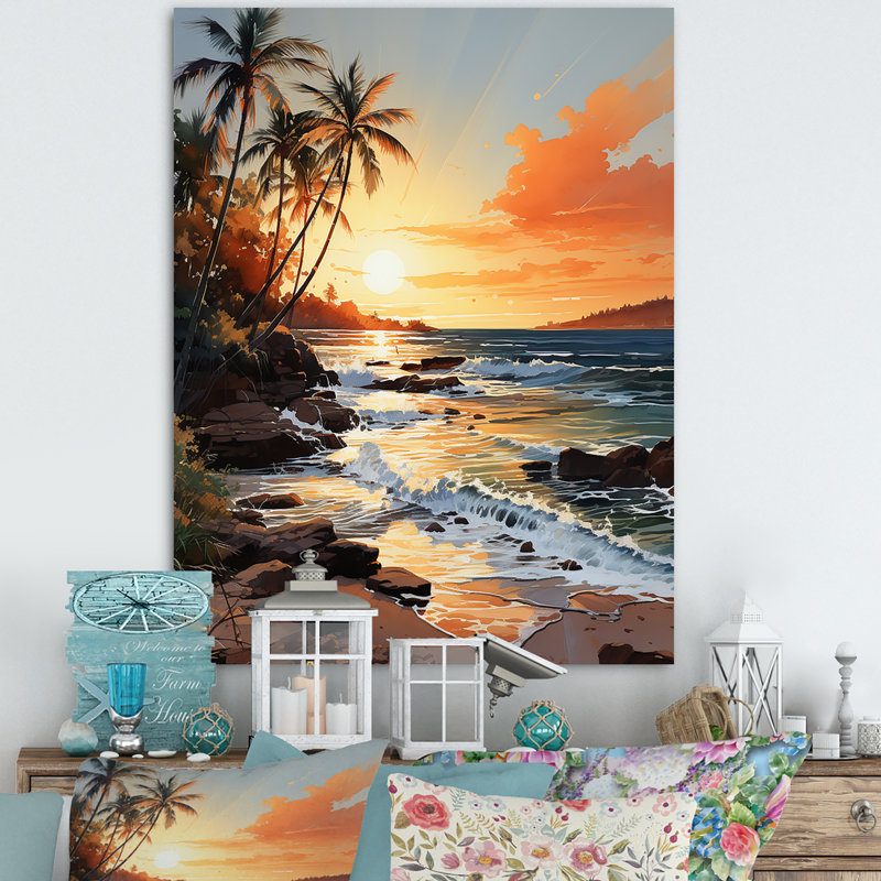 «Beachside Sunset» sur toile, H 40 po x l 30 po x P 1,5 po, Toile tendue