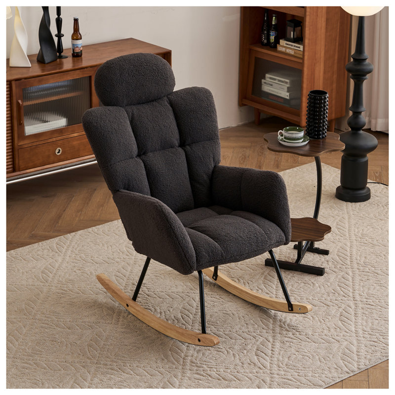 Chaise berçante rembourrée Modern Teddy - Siège rembourré pour le salon / la chambre à coucher, Gris foncé