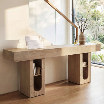 Console de 63 po de long avec prise de courant, table de vestibule avec tablettes de rangement, canapé de ferme en panneau de fibres à densité moyenne haute densité pour couloir derrière le canapé, salon