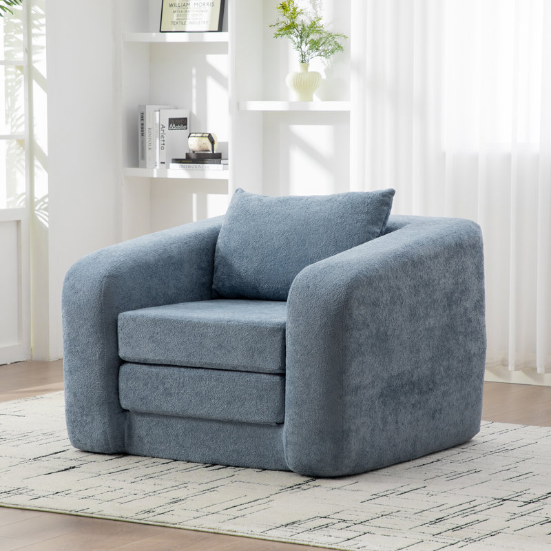 Canapé-lit compact compact en chenille, convertible moderne avec coussin pour le salon