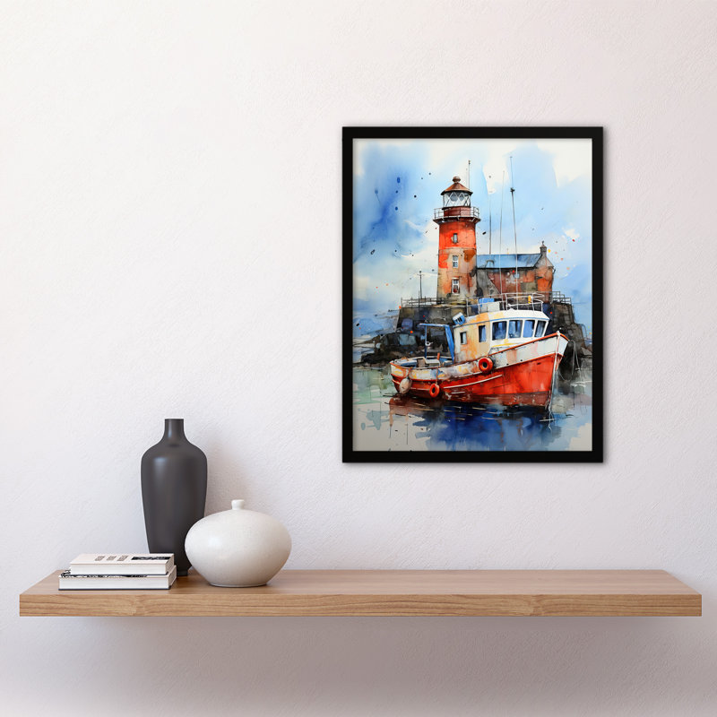 Scottish Harbour Fishing Boats Lighthouse - Single Picture Frame Print