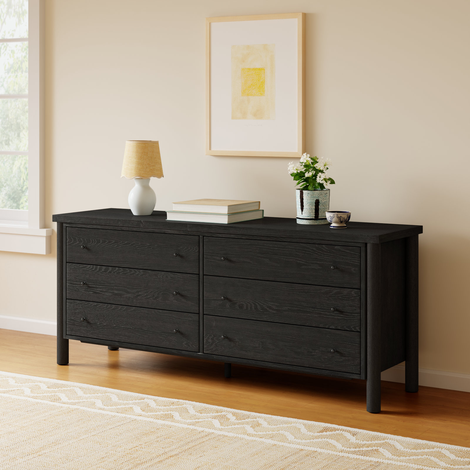 Linda 75 " Oak Double Dresser, Black