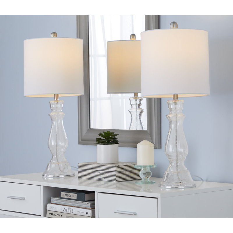 Prager Glass Table Lamp, Clear Seeded Glass/Brushed Nickel