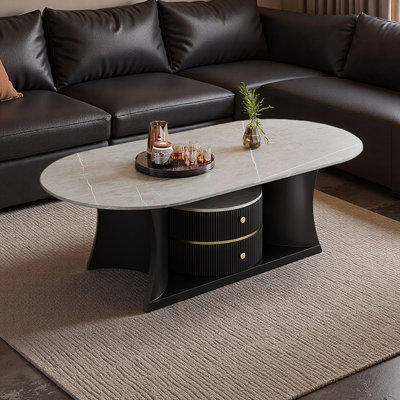 Table basse ovale haut de gamme avec tiroirs