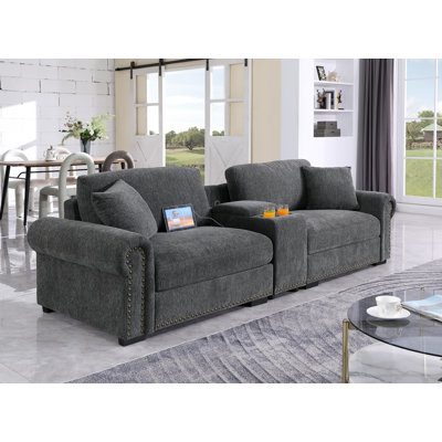 Canapé surdimensionné en chenille surdimensionné de 104,86 po avec porte-gobelet et port USB