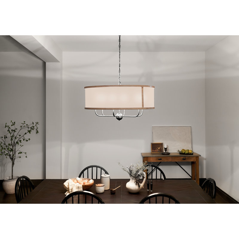 6 - Light Dimmable Drum Chandelier, Anvil Iron