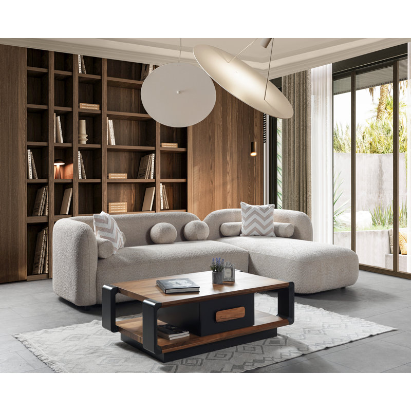 Canapé modulaire courbé et chaise longue Hough, Boucle de sable, Orienté à gauche (vu de face)