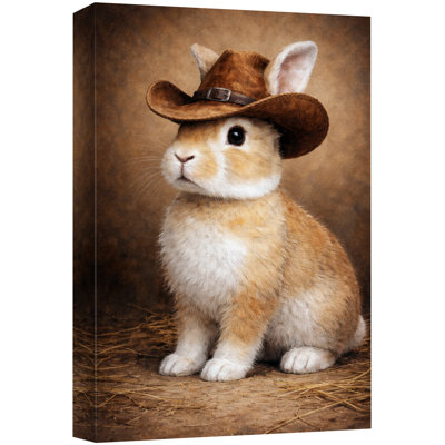 «Cute Bunny in Cowboy Hat», reproduction d'art sur toile encadrée