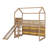 Wood House Loft Bed With Slide, Storage Shelves And Light, Climbing Ramp-1027695983