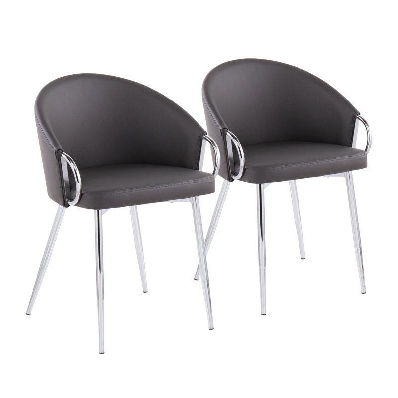 Josie 19.25" Faux Leather Upholstered Armchairs, Gray, Chrome