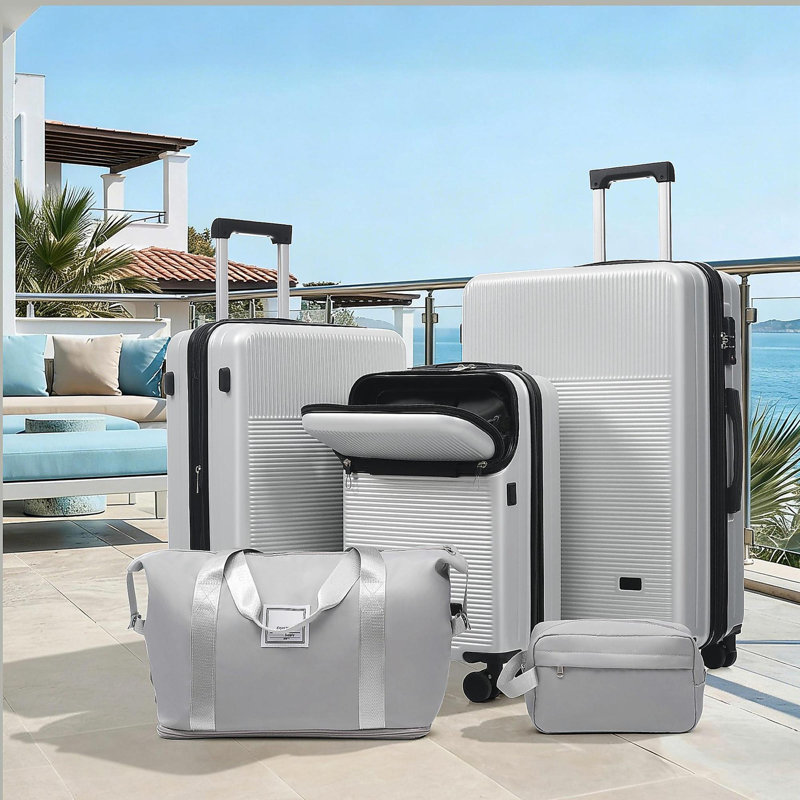 Ensemble de valises 5 pièces avec valise semi-ouverte à roulettes semi-ouvertes avec roulette double, bagage de voyage léger avec port USB, serrures TSA