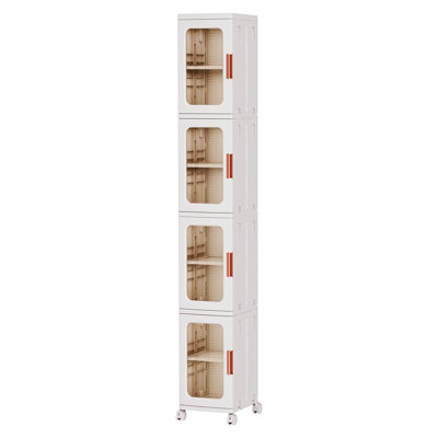 Armoire de rangement pliante empilable à 4 niveaux, organisateur de rangement en plastique 108 pte avec tablettes réglables, roues et portes magnétiques