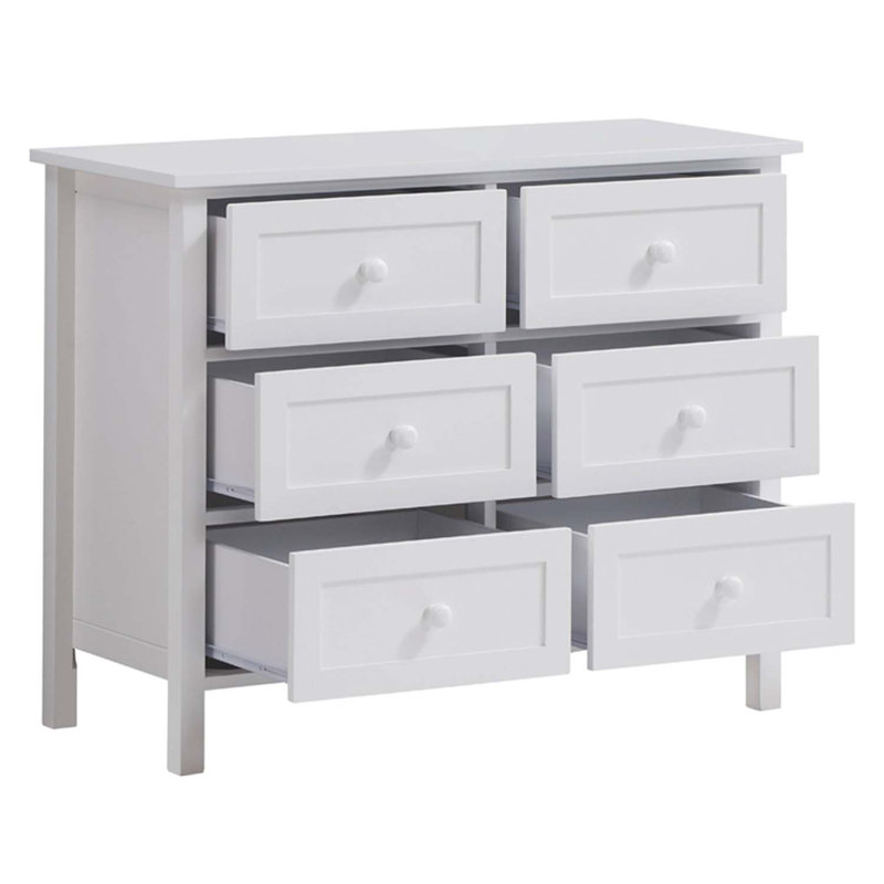 Commode 6 tiroirs Lolanda, finition blanche