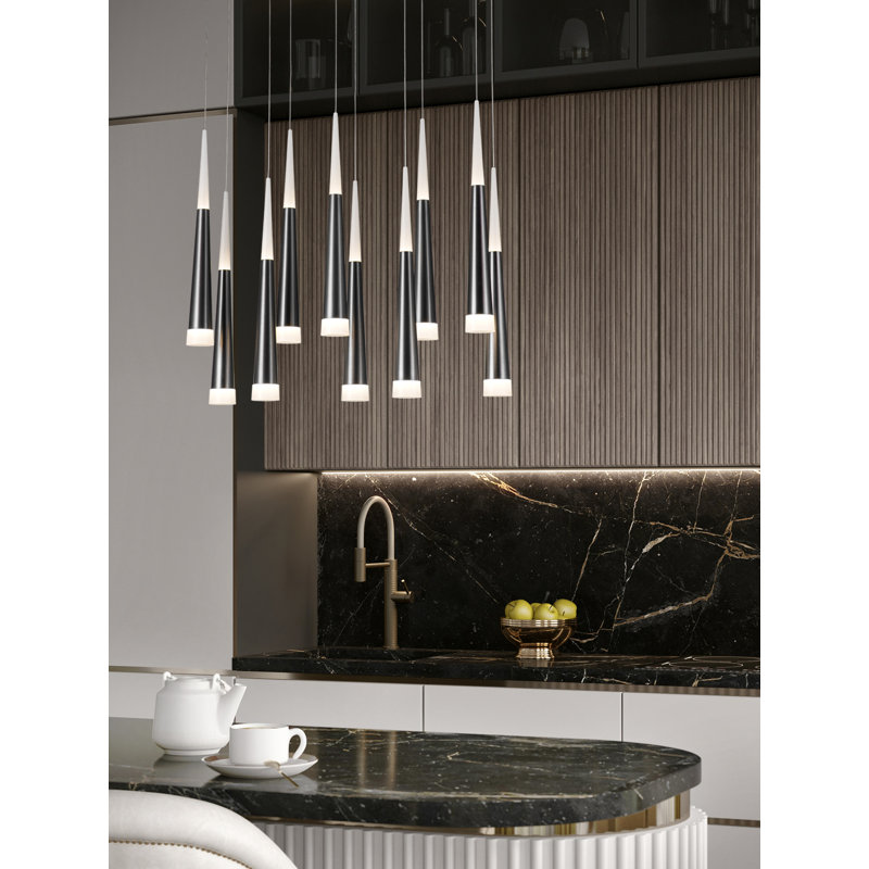 Lustre à 10 lumières DEL Kesean, Gris foncé satiné, 10 lumières