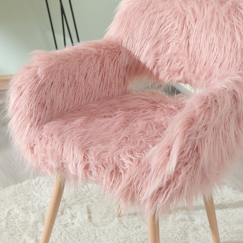 Upholstered Make up chair, Pink Faux Fur