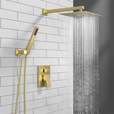 Modern Square Shower System, Rain Shower Head With Handheld Spray, Shower Faucet Set