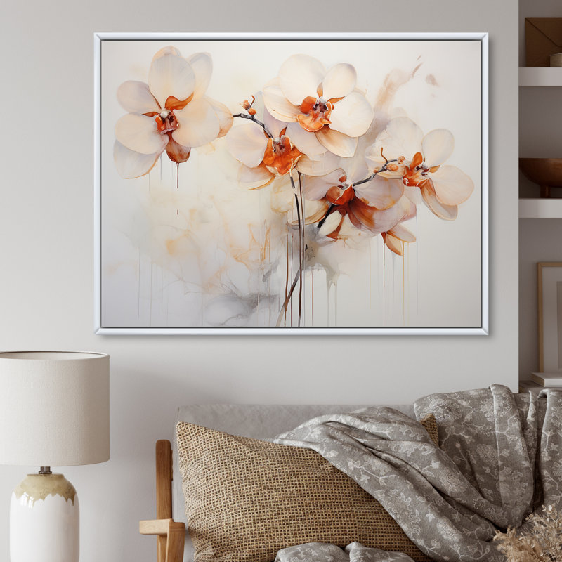 Minimalisme, fleurs d'orchidées délicates I - Orchidées murales, salon, Cadre flottant blanc, H 12 po x l 20 po x P 1 po