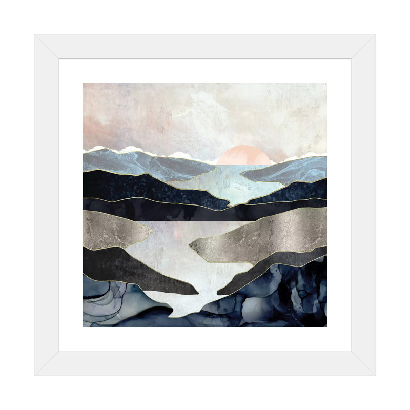 Blue Mountain Lake - impression d'art graphique, Papier encadré blanc, Blanc, H 24 po x l 24 po x p 1 po