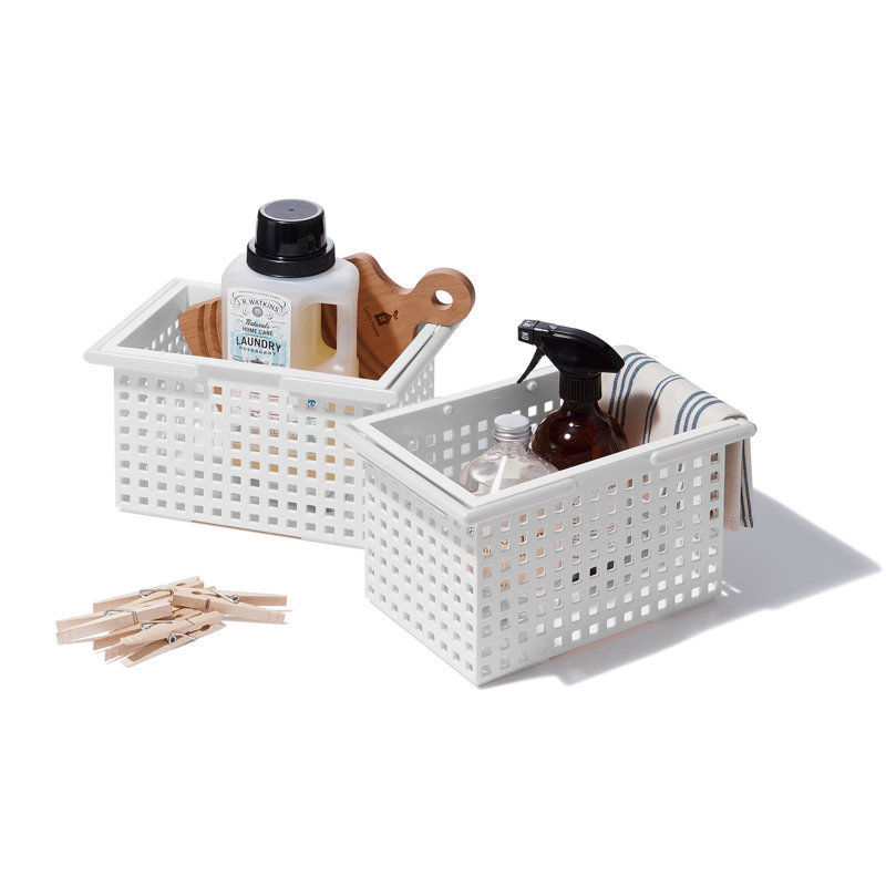 Ensemble de 2 bacs empilables, Blanc, H 6,14 po x l 10,55 po x P 6,69 po