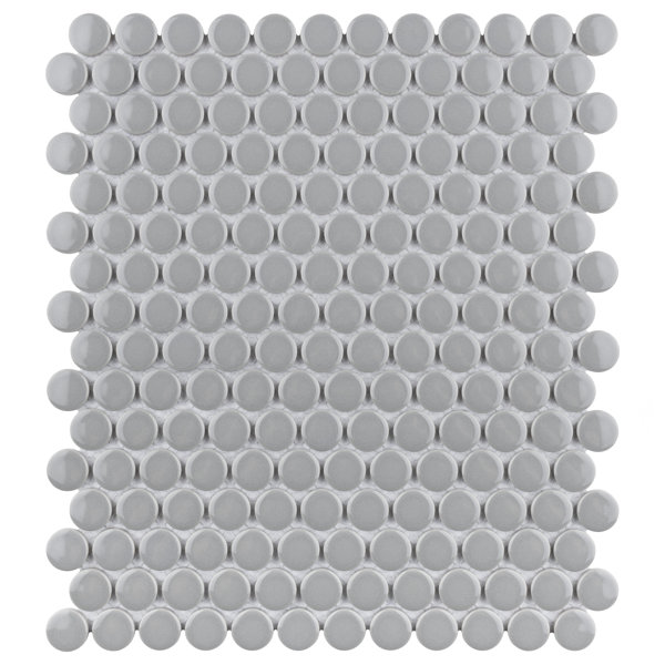 Metro Penny Glossy Light Grey 9-3/4" x 11-1/2" Porcelain Mosaic Floor and Wall Tile