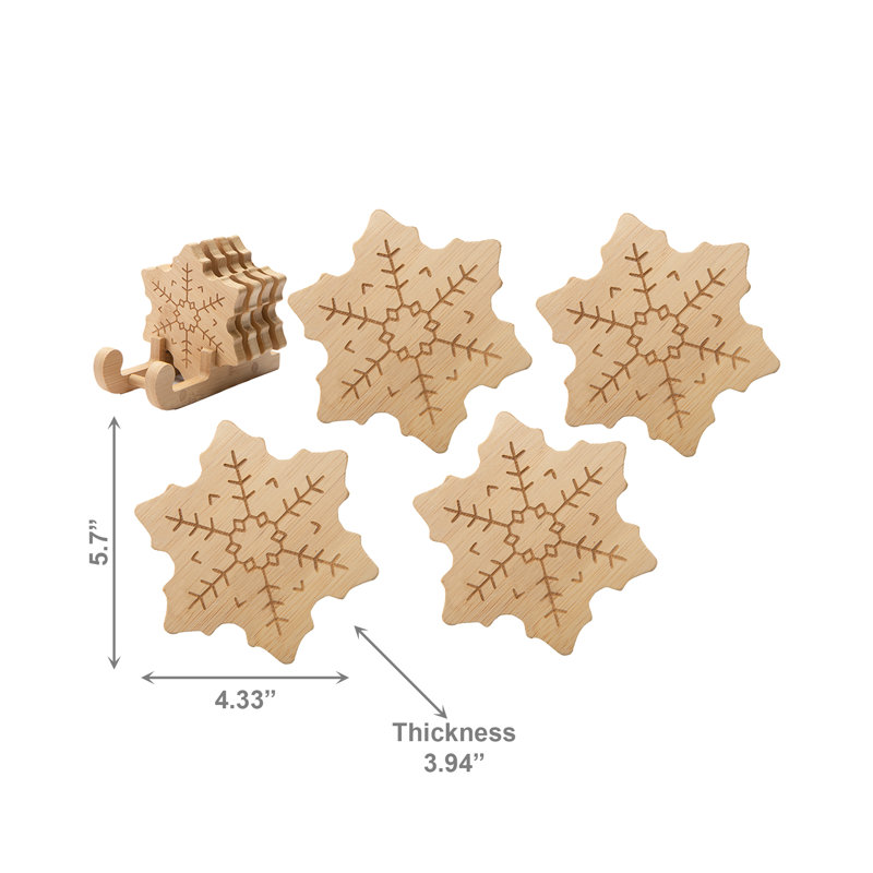 Bamboo Coaster Set 4 Piece Snowflake