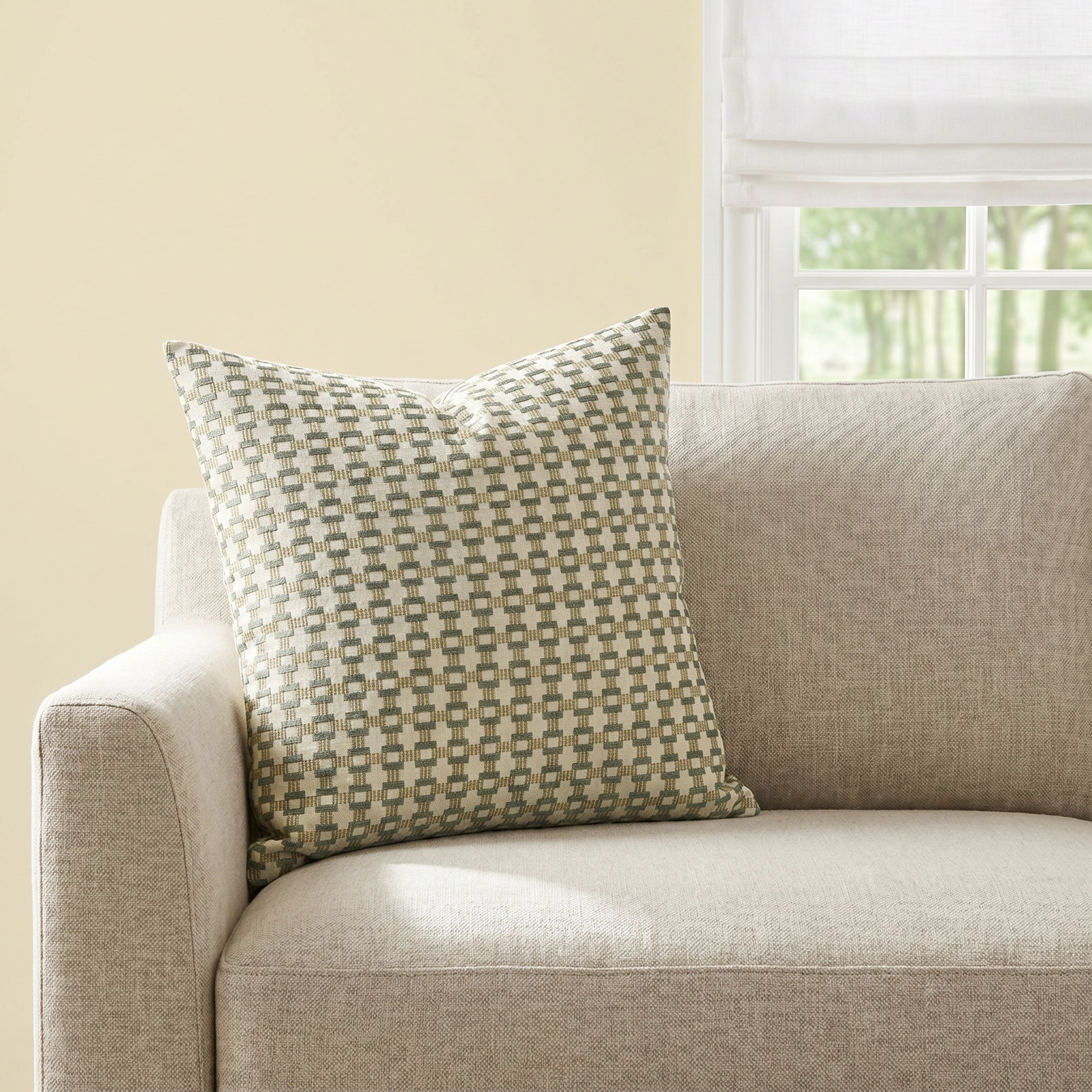 Birch Lane Stride Throw Pillow Throw, Green Geometric, Feather, Square 22"