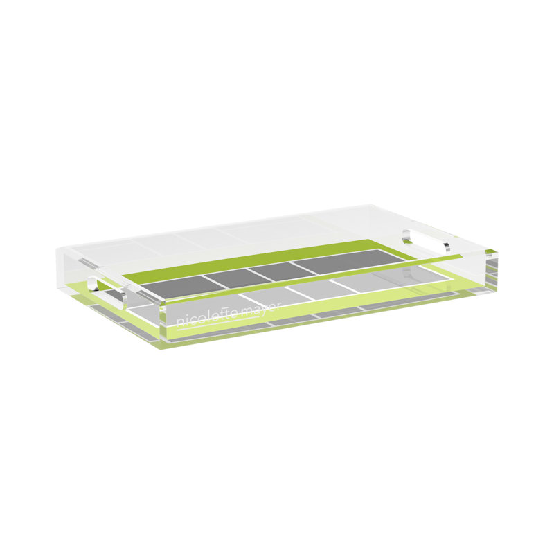 Rectangle Geometric Decorative Tray, 2" H x 17" W x 10.5" D, Silver/Lime