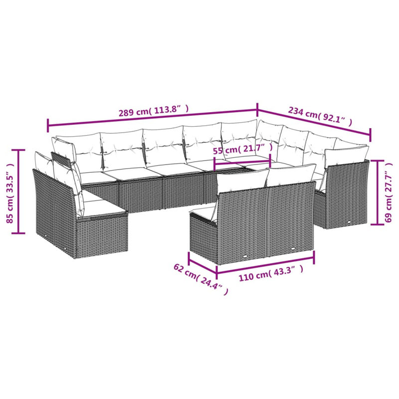 Ensemble de canapé modulaire d'extérieur en rotin PE