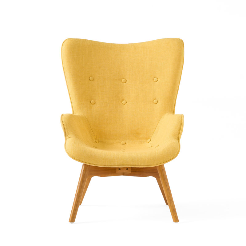 Dayon Upholstered Armchair, Muted Yellow Polyester, Brown