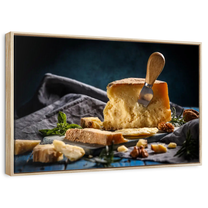 Chunks Of Parmesan, Floating Frame Natural Wood, 46" X 31"